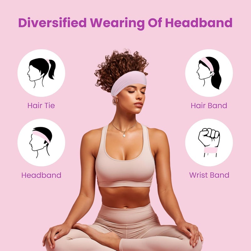Viewind Sweat Absorb Headband for Men & Women, Athletic Headband for Running Yoga Workout, Wide Fashion Headband for Daily, 4" Width, Soft & Strechy, Non Slip Silione, 3 Colors in Pack - Image 2